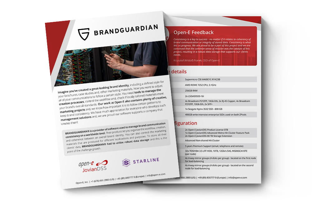 Starline’s High-Availability Open-E JovianDSS Based Solution for BRANDGUARDIAN